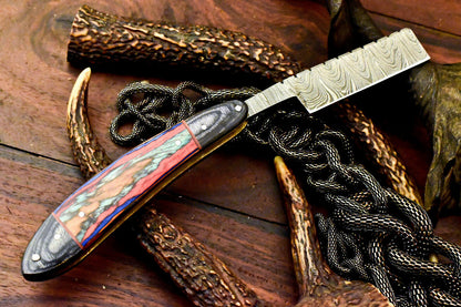 Custom Handmade Damascus Steel Blade Barber Folding Razor | Hard Wood - SUSA KNIVES