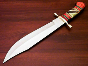 Amazing Custom Handmade D2 Steel Bowie Knife | Sheath Stained Camel Bone Handle - SUSA KNIVES