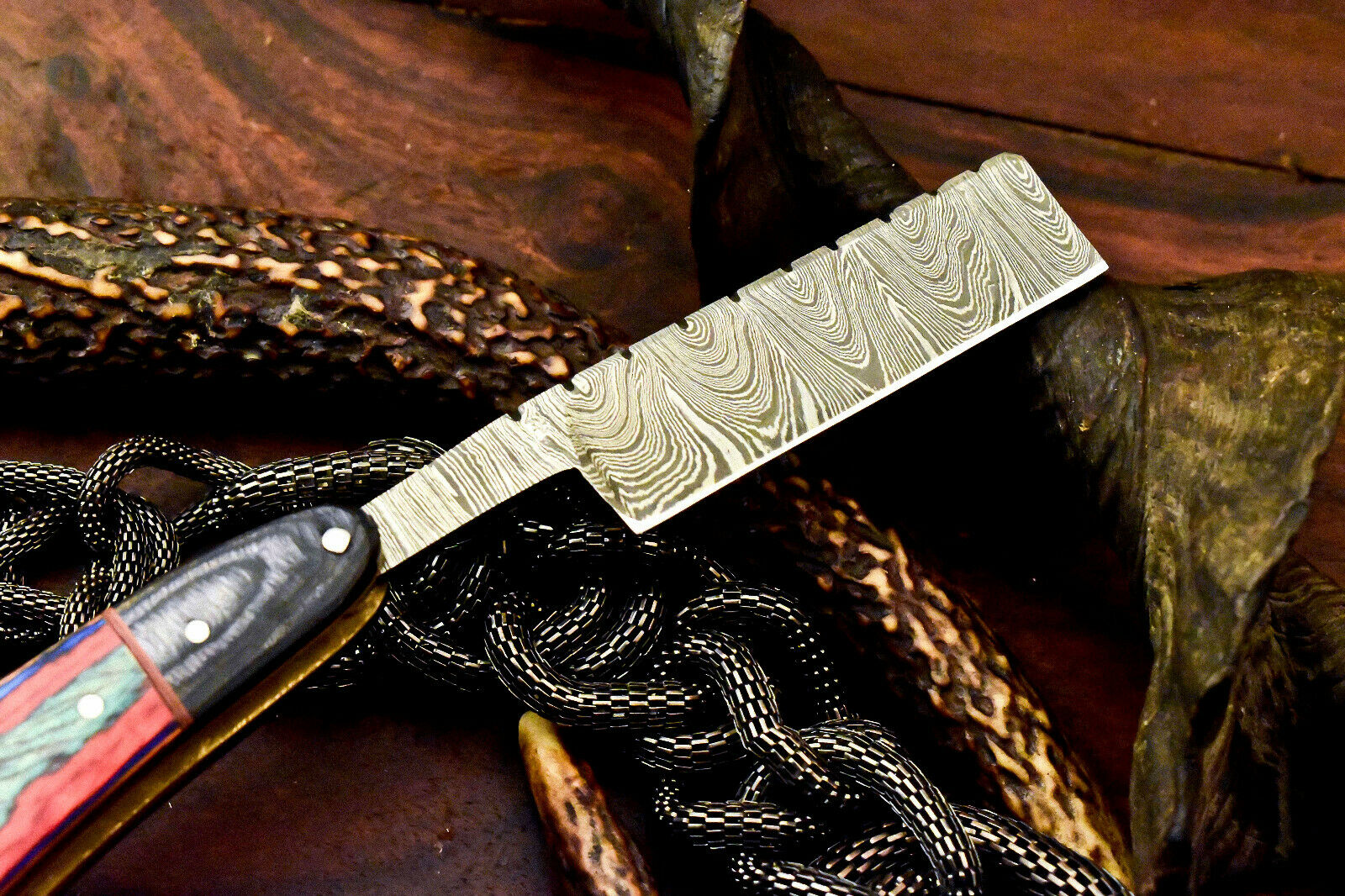 Custom Handmade Damascus Steel Blade Barber Folding Razor | Hard Wood - SUSA KNIVES