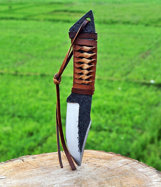 hand Forged Railroad Spike Carbon Steel Hunting Knife W/ Pure Leather Handle - SUSA KNIVES