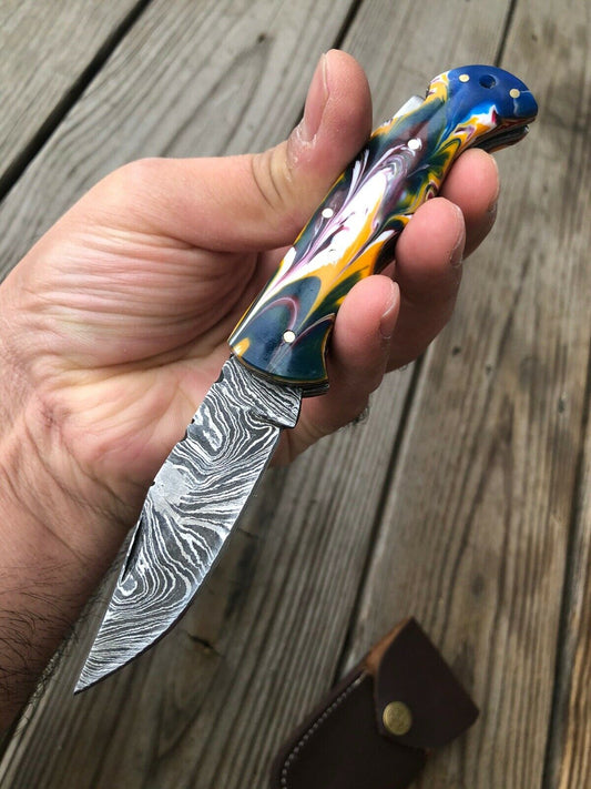 HAND FORGED DAMASCUS STEEL Folding Pocket Knife W/ Backlock - SUSA KNIVES