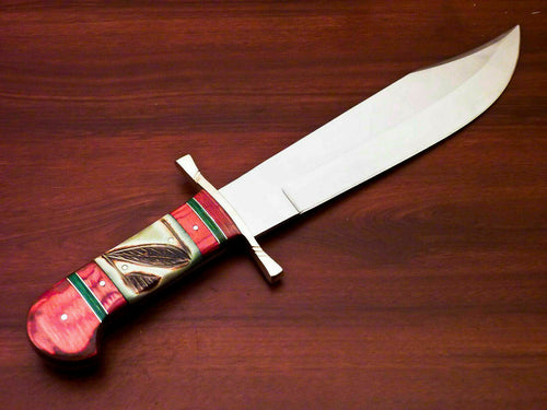 Amazing Custom Handmade D2 Steel Bowie Knife | Sheath Stained Camel Bone Handle - SUSA KNIVES