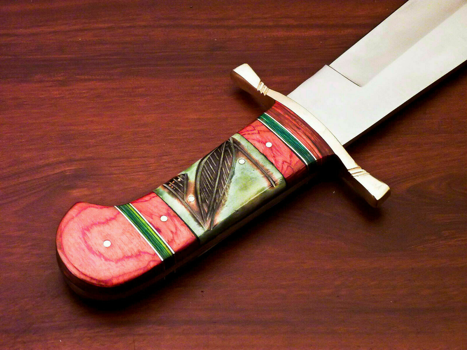 Amazing Custom Handmade D2 Steel Bowie Knife | Sheath Stained Camel Bone Handle - SUSA KNIVES