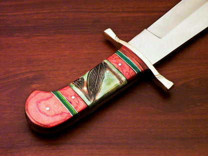 Amazing Custom Handmade D2 Steel Bowie Knife | Sheath Stained Camel Bone Handle - SUSA KNIVES