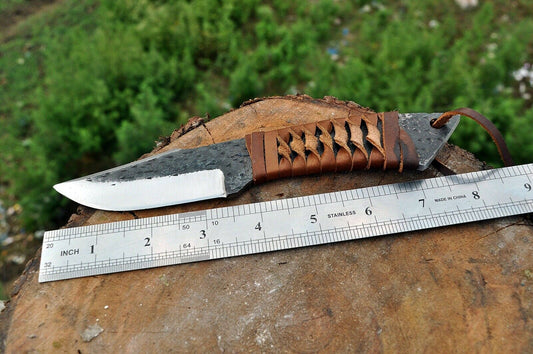 hand Forged Railroad Spike Carbon Steel Hunting Knife W/ Pure Leather Handle - SUSA KNIVES