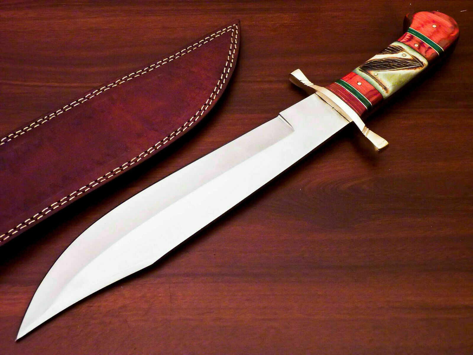 Amazing Custom Handmade D2 Steel Bowie Knife | Sheath Stained Camel Bone Handle - SUSA KNIVES