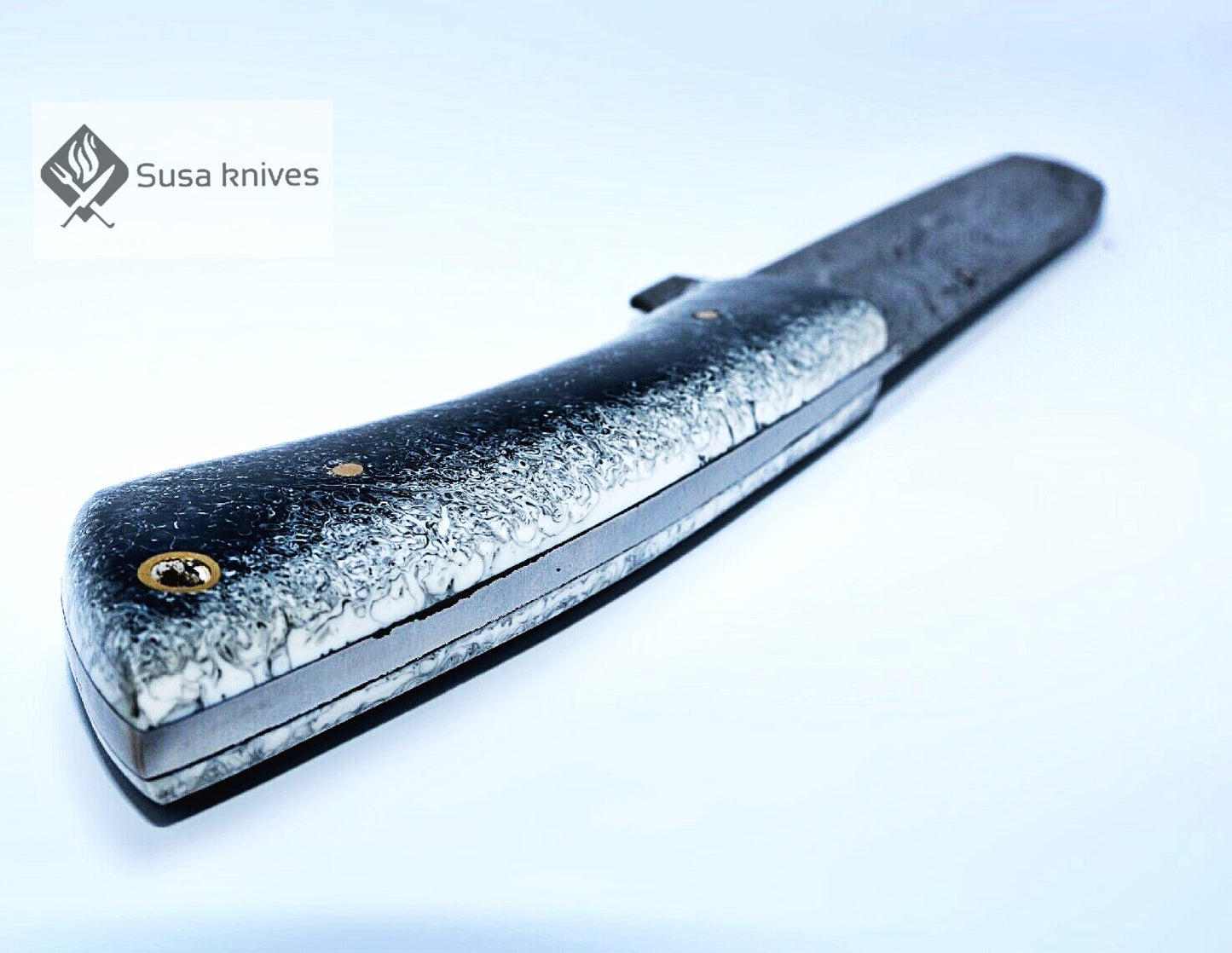 HAND FORGED DAMASCUS STEEL BULL CUTTER/COWBOY KNIFE & RISEN HANDLE - SUSA KNIVES