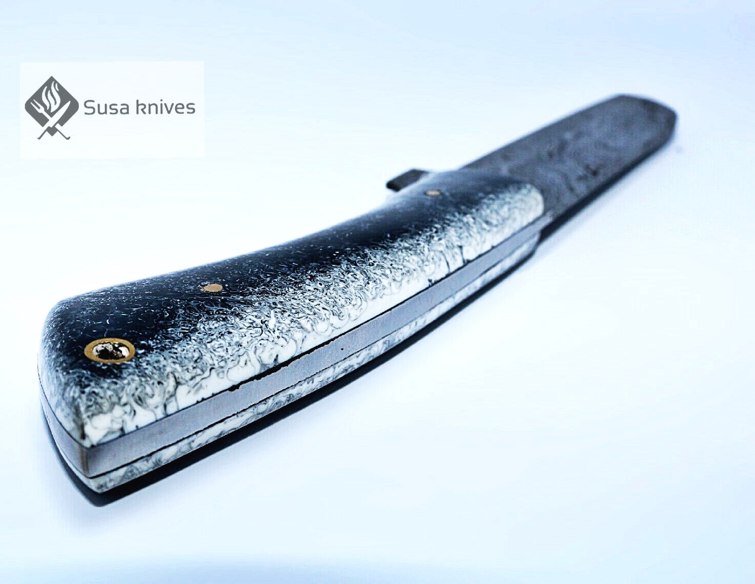HAND FORGED DAMASCUS STEEL BULL CUTTER/COWBOY KNIFE & RISEN HANDLE - SUSA KNIVES