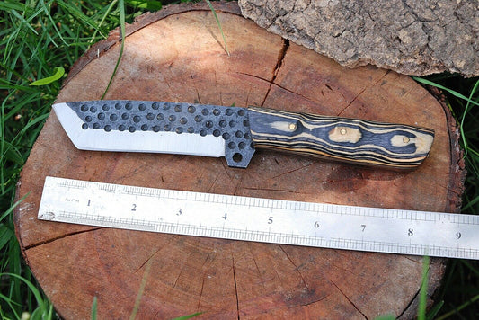Custom hand Forged Railroad Spike Carbon Steel Fixed Blade Tanto Knife - SUSA KNIVES