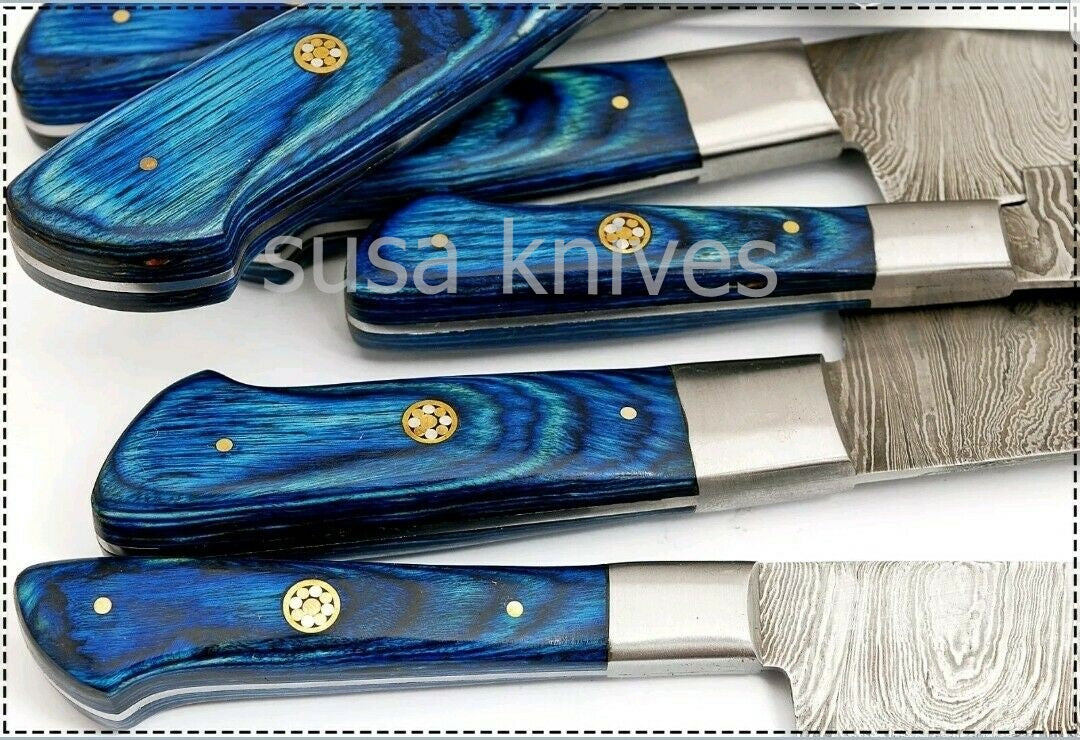 CUSTOM HAND MADE DAMASCUS BLADE 6Pc's KITCHEN/CHEF KNIFE - SUSA KNIVES