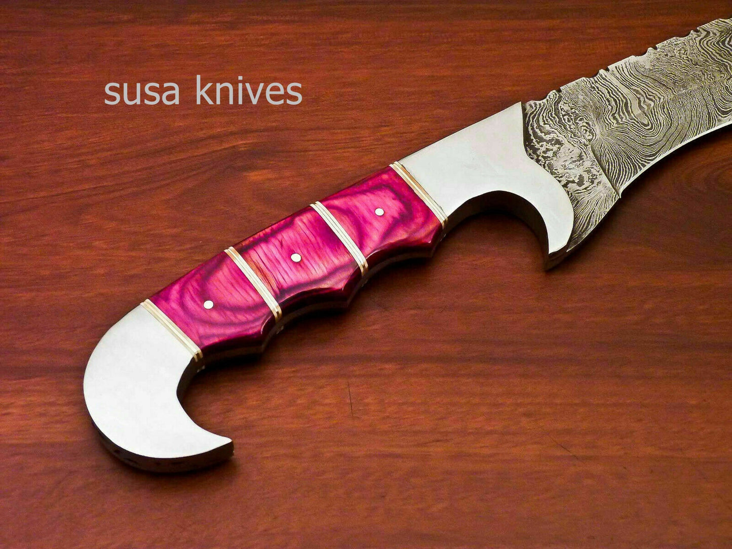 Kukri Knife -Custom Handmade Damascus Kukri Knife [Sheath] Hard Wood Handle - SUSA KNIVES