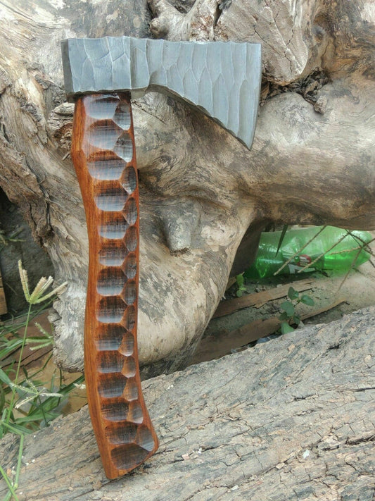 Amazing blades Handmade Damascus 10 inches Axe Rose Wood Handle With Sheath - SUSA KNIVES
