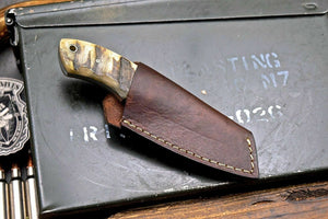 Handmade Twist Damascus Custom Sheep Horn Small Skinning Hunting Knife - SUSA KNIVES