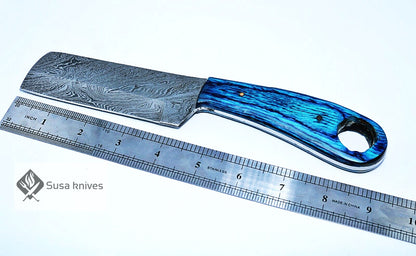 HAND FORGED DAMASCUS STEEL BULL CUTTER/COWBOY KNIFE & PUKKA WOOD HANDLE - SUSA KNIVES