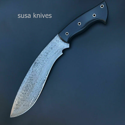 Custom Handmade Damascus Steel Amazing Kukri Knife With Black Micarta Handle - SUSA KNIVES