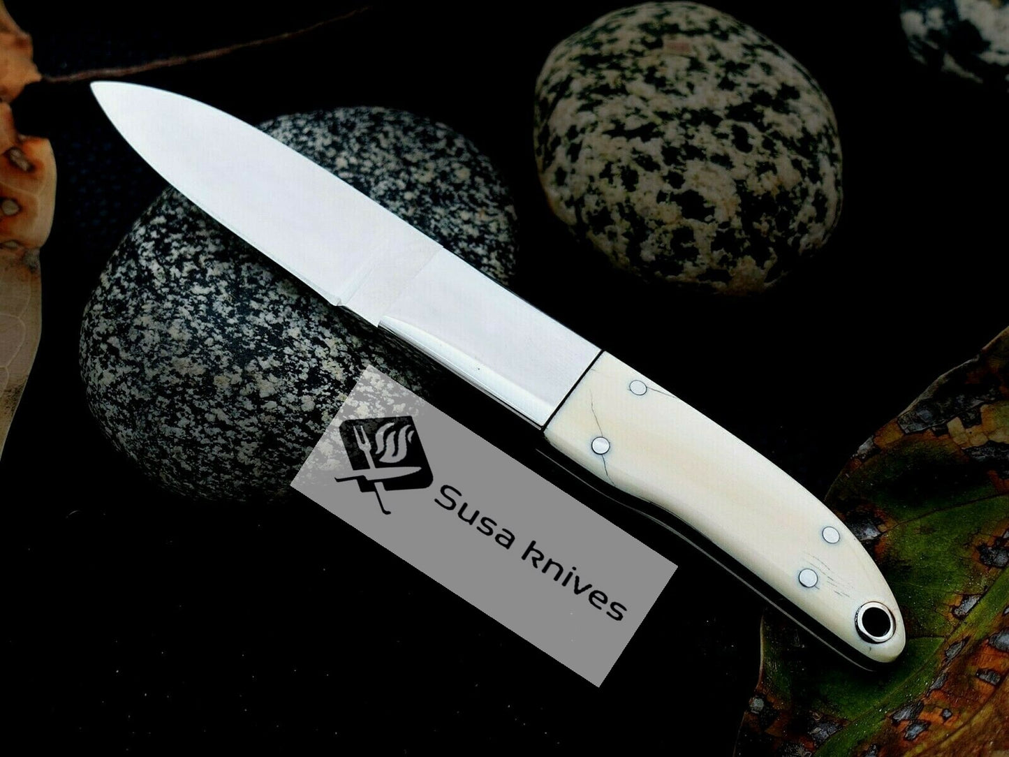 CUSTOM MADE, MIRROR POLISHED 440 C,MAMMOTH HANDLE HUNTING / FIGHTING KNIFE - SUSA KNIVES