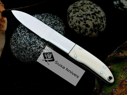 CUSTOM MADE, MIRROR POLISHED 440 C,MAMMOTH HANDLE HUNTING / FIGHTING KNIFE - SUSA KNIVES