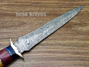Stunning CUSTOM HAND FORGED DAMASCUS DAGGER HUNTING KNIFE CAMEL BONE - SUSA KNIVES