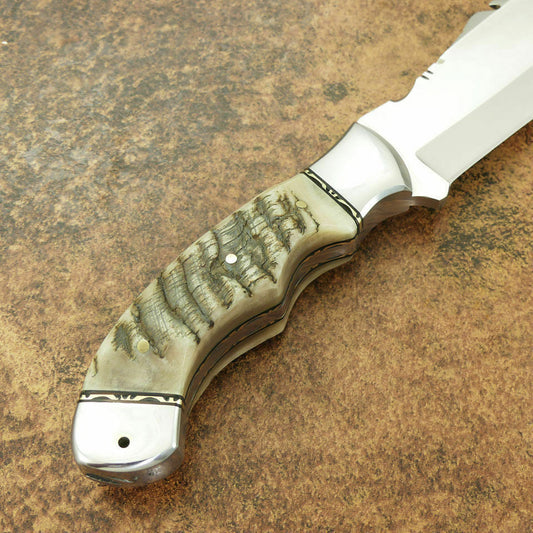 Beautiful Custom Handmade D2 Steel Tracker Knife | Sheath | Ram Horn Handle3 - SUSA KNIVES