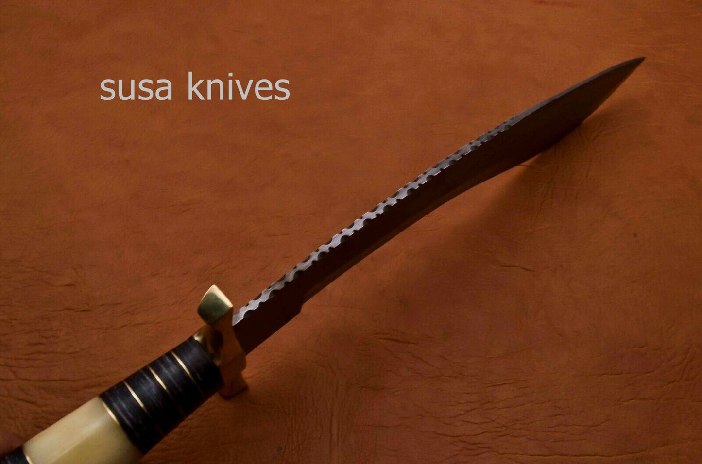 Handmade Damascus Steel Bowie Knive - Camel Bone & Micarta Handle - SUSA KNIVES