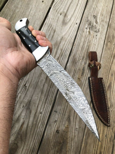 CUSTOM HAND FORGED DAMASCUS STEEL Hunting KNIFE W/Horn & Steel HANDLE - SUSA KNIVES