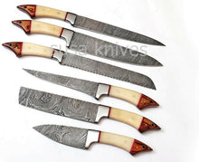 Load image into Gallery viewer, Custom made damascus steel 6Pc&#39;s kitchen/chef knife set with Leather rol bag - SUSA KNIVES
