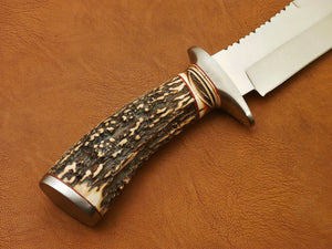CUSTOM HAND MADE D2 BOWIE HUNTING KNIFE - FIGHTER KNIFE - STAG ANTLER HANDLE - SUSA KNIVES