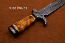 Load image into Gallery viewer, Handmade Damascus Steel Bowie Knive -Cammel Bone &amp; Rose Wood Handle - SUSA KNIVES
