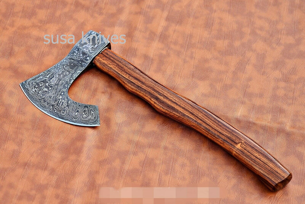 Custom Handmade Damascus Tomahawk Damascus Axe , Hatchet with Rose wood - SUSA KNIVES