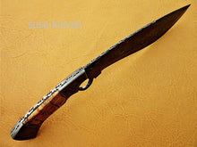 Load image into Gallery viewer, Kukri knife-Custom Handmade Damascus Steel kukri Knife Natural Rose Wood Handle - SUSA KNIVES
