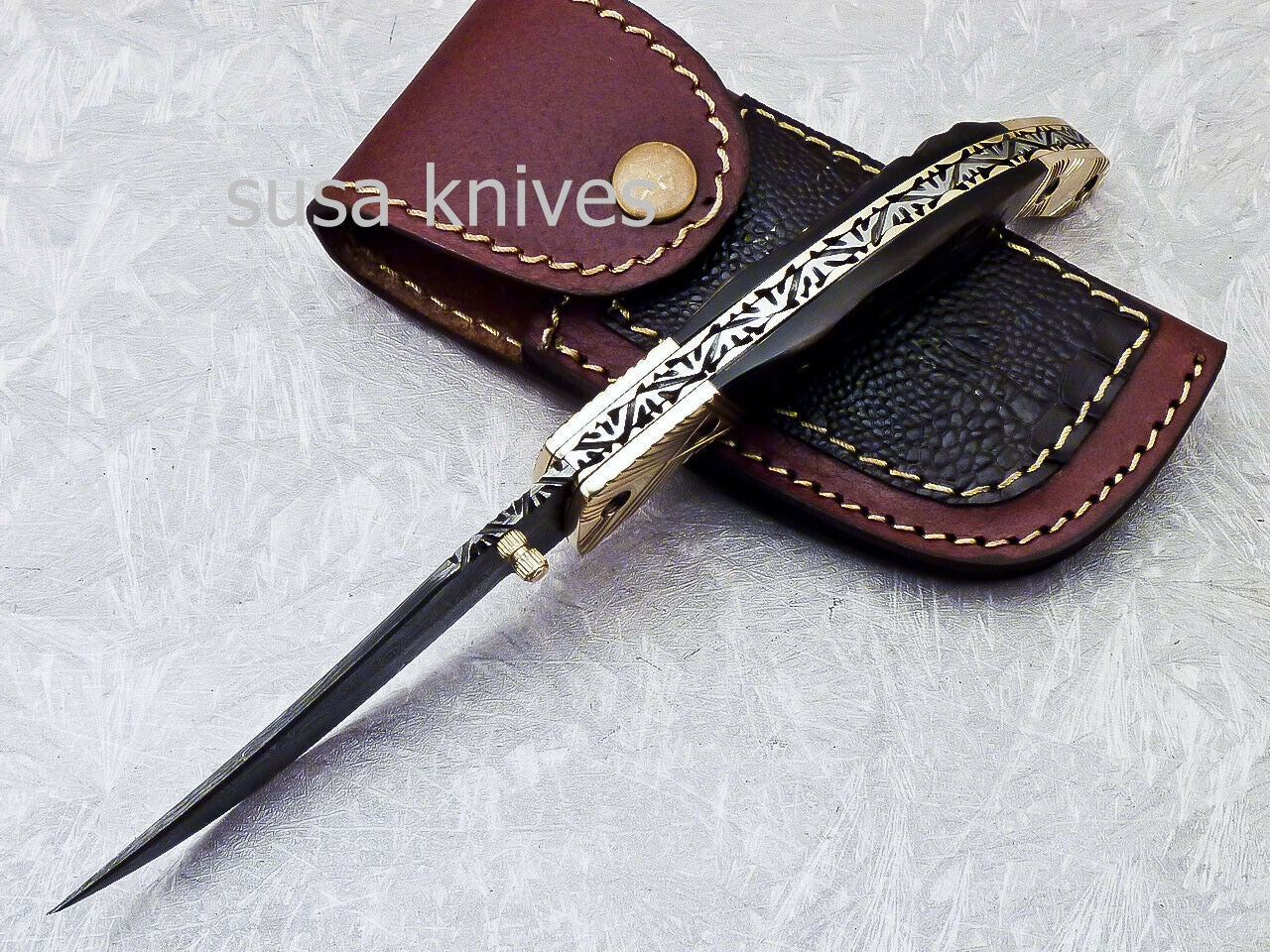 SUPERB CUSTOM HANDMADE DAMASCUS STEEL POCKET FOLDING KNIFE LINER LOCK - SUSA KNIVES