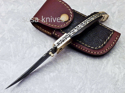 SUPERB CUSTOM HANDMADE DAMASCUS STEEL POCKET FOLDING KNIFE LINER LOCK - SUSA KNIVES