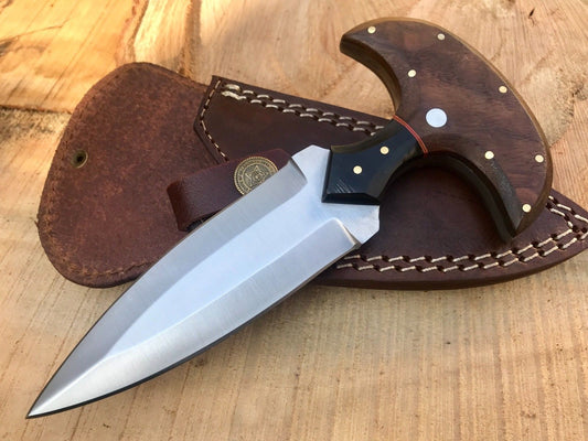 CUSTOM HANDMADE HUNTING BOOT KNIFE D2 STEEL WOOD HANDLE LEATHER WITH SHEATH - SUSA KNIVES