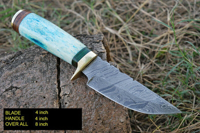 CUSTOM HAND FORGED DAMASCUS STEEL Hunting KNIFE W/ BONE Brass Guard HANDLE - SUSA KNIVES