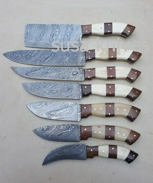 Customized Handmade Damascus sharp kitchen knife 7 pcs set - SUSA KNIVES