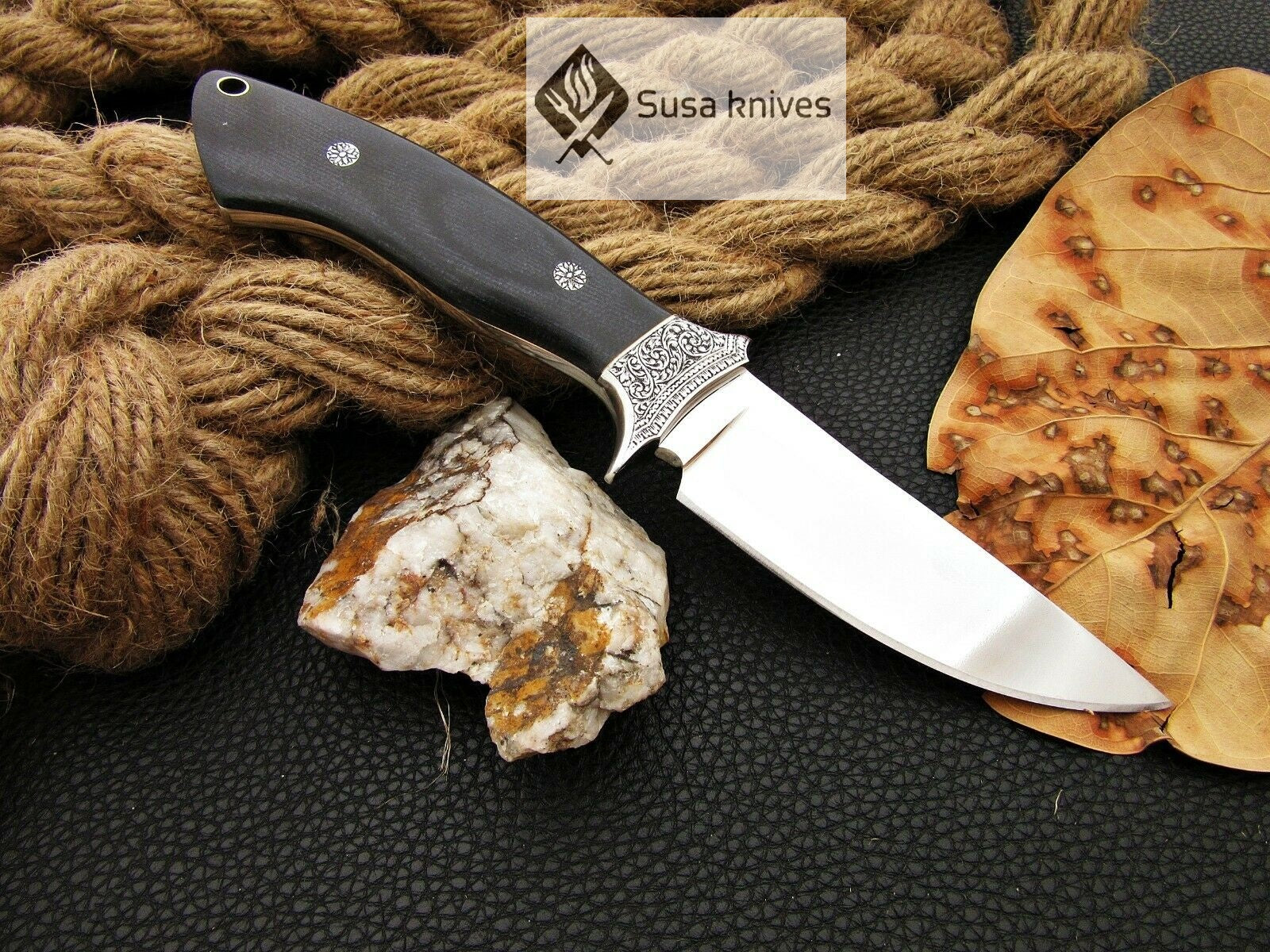 , HANDMADE ENGRAVED, HUNTING/FIGHTING KNIFE  440C MIRROR POLISHED - SUSA KNIVES