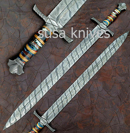 Custom Handmade Damascus Steel Swords Knife - SUSA KNIVES