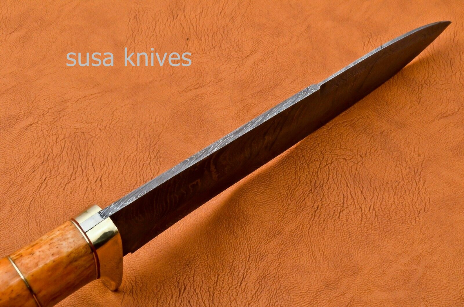 Handmade Damascus Steel Bowie Knive - Coloured Cammel Bone Handle - SUSA KNIVES