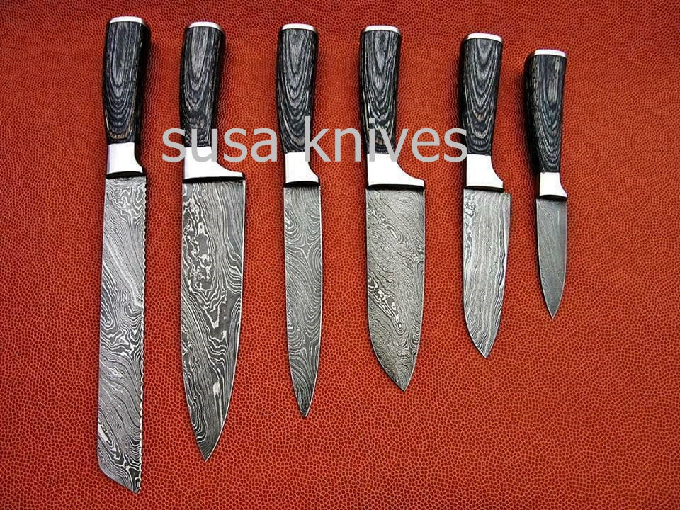 CUSTOM MADE DAMASCUS BLADE 6Pcs. CHEF/KITCHEN KNIVES SET - SUSA KNIVES
