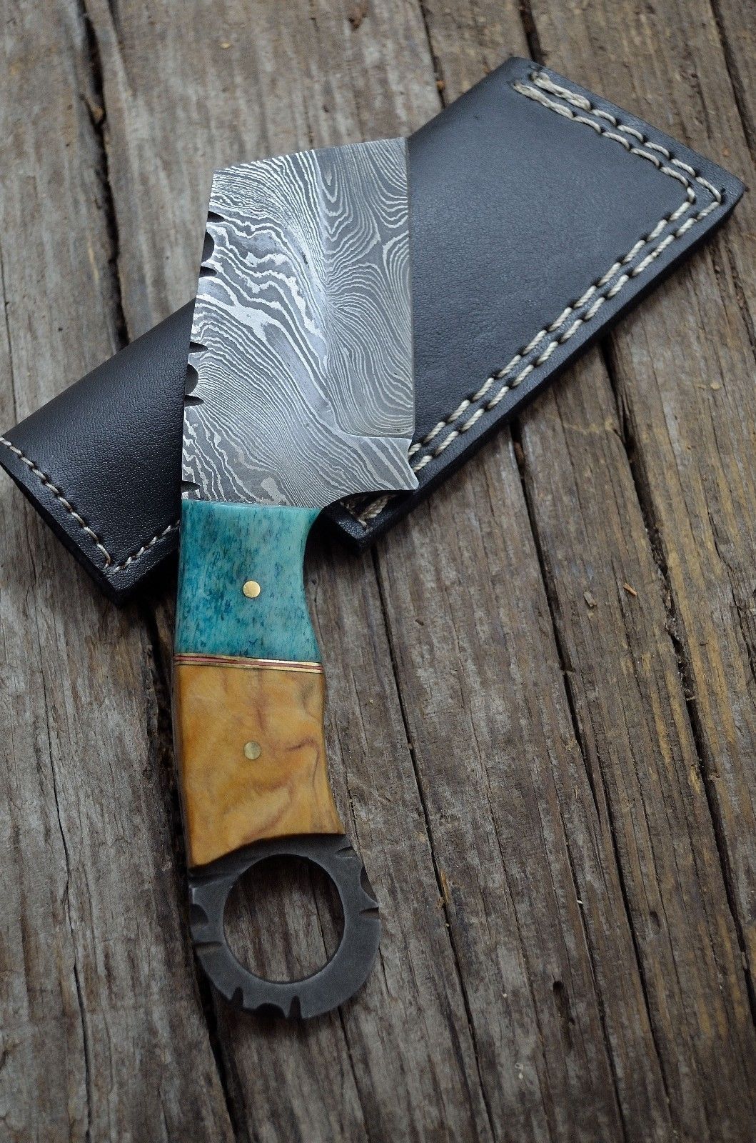 HANDMADE DAMASCUS STEEL BONE & WOOD MINI CLEAVER KNIFE - POCKET KNIFE - SUSA KNIVES