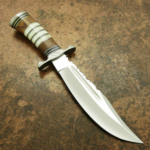 Amazing Custom Handmade D2 Steel Hunting Knife Camel Bone & Rose Wood Handle - SUSA KNIVES