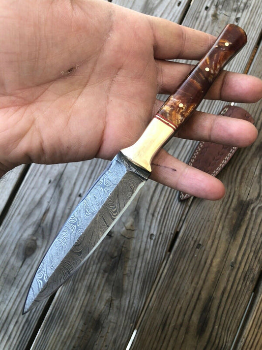 HAND FORGED DAMASCUS STEEL DAGGER BOOT Throwing Knife Resin & Brass Handle - SUSA KNIVES
