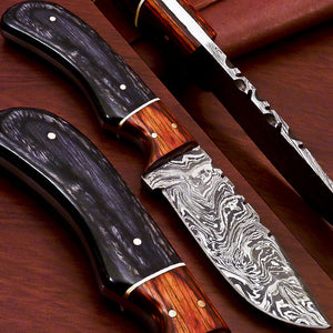 BEAUTIFUL CUSTOM HAND MADE DAMASCUS STEEL FULL TANG KNIFE-HARD WOOD - SUSA KNIVES