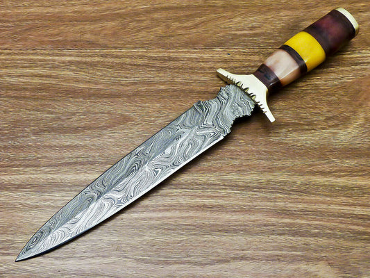 Beautiful Custom Handmade Damascus Steel Dagger Knife "Stained Camel Bone Handle - SUSA KNIVES