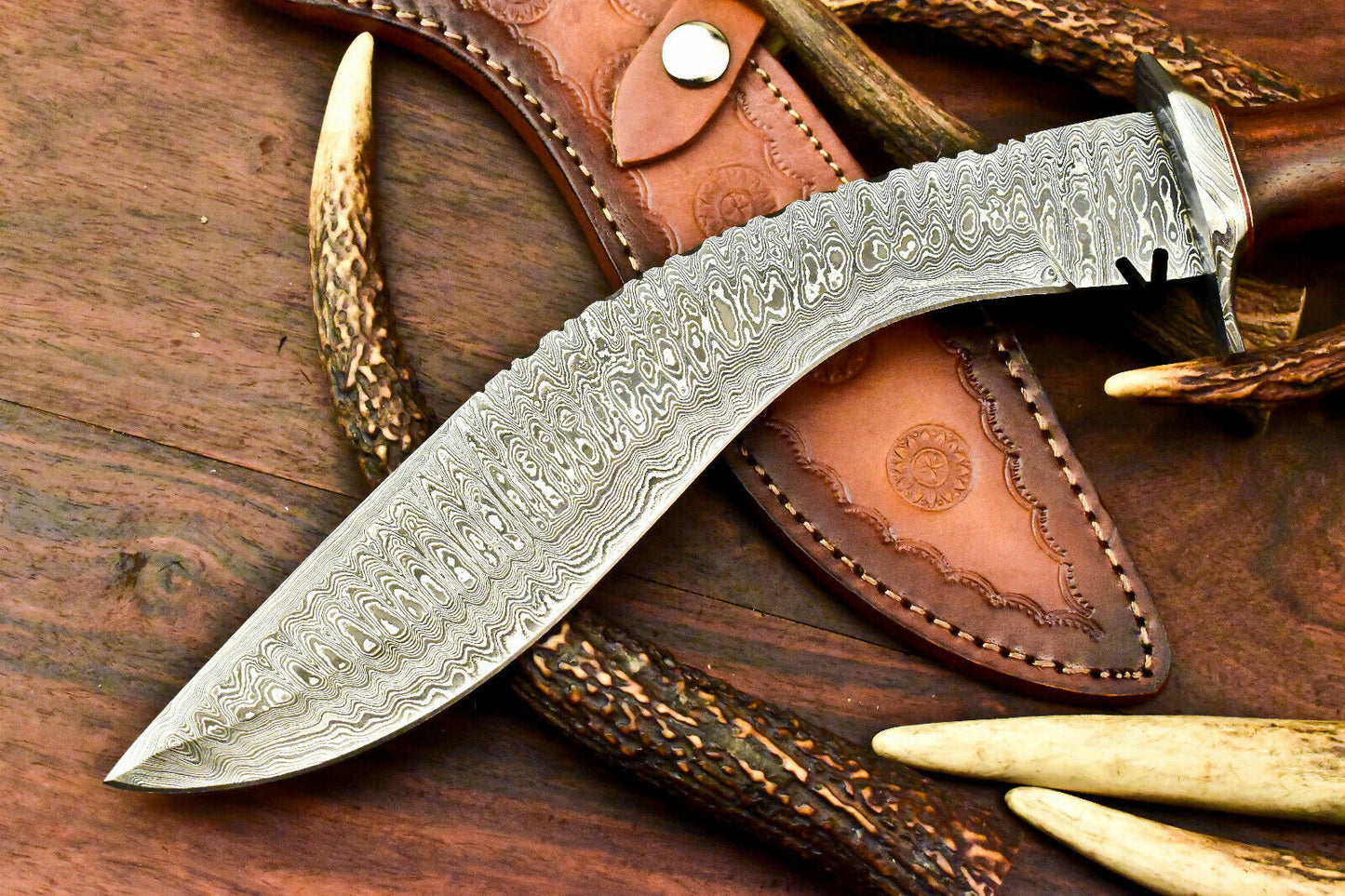 Custom Handmade Damascus Kukri Hunting Knife | Walnut Wood - SUSA KNIVES