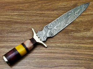 Beautiful Custom Handmade Damascus Steel Dagger Knife "Stained Camel Bone Handle - SUSA KNIVES