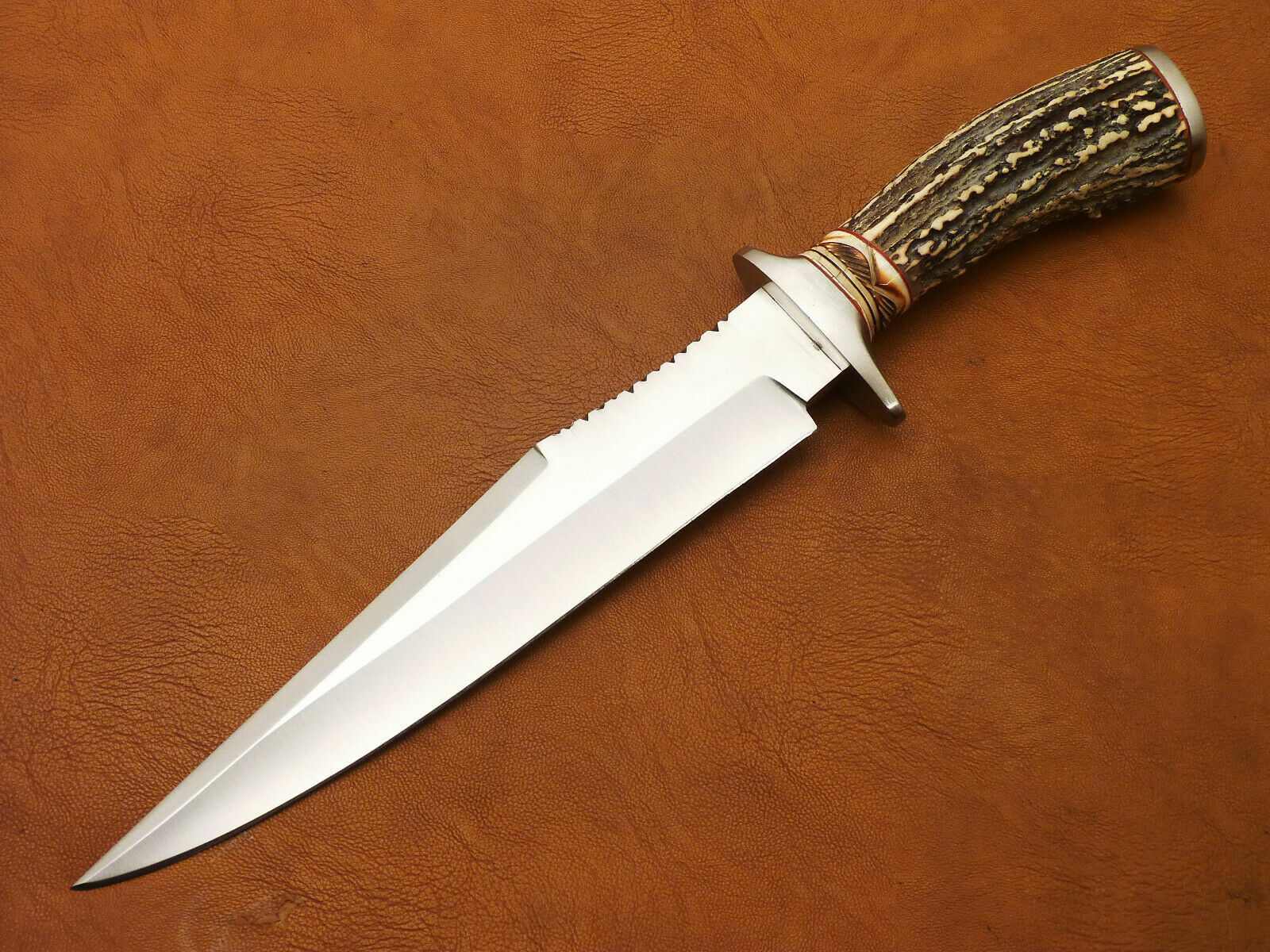 CUSTOM HAND MADE D2 BOWIE HUNTING KNIFE - FIGHTER KNIFE - STAG ANTLER HANDLE - SUSA KNIVES