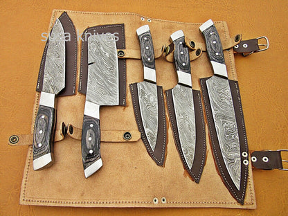 CUSTOM HANDMADE DAMASCUS STEEL CHEF SET/KITCHEN KNIVES 5 PCSC BLACK MICARTA - SUSA KNIVES