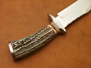 CUSTOM HAND MADE D2 BOWIE HUNTING KNIFE - FIGHTER KNIFE - STAG ANTLER HANDLE - SUSA KNIVES