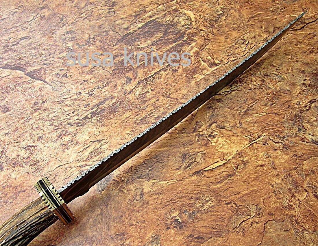 CUSTOM HAND MADE DAMASCUS STEEL HUNTING SWORD KNIFE - SUSA KNIVES
